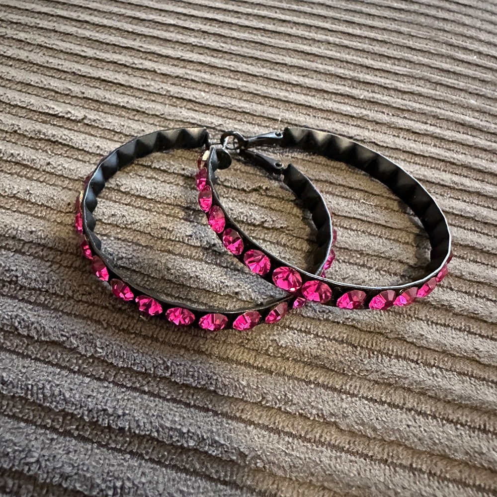 Henri Bendel Pave Magenta Hoop Earrings
